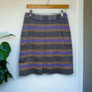 BODEN Linen Cotton Blend Canonbury Striped Multicolored A Line Pocket Skirt